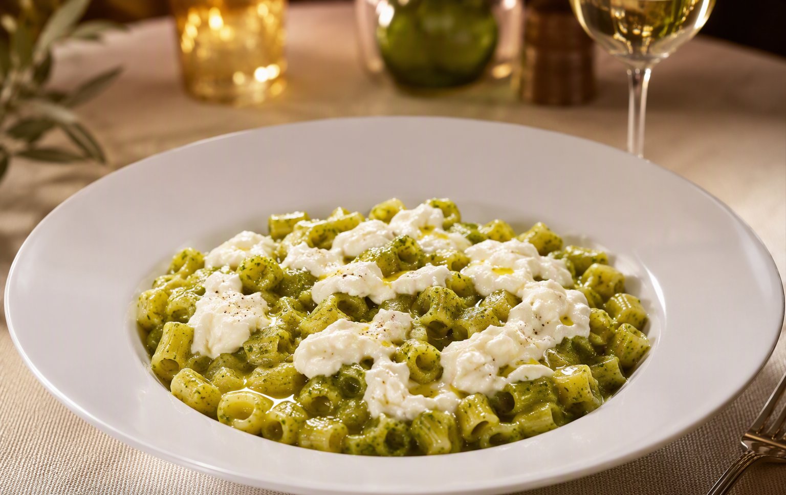 La pasta verde con stracciatella